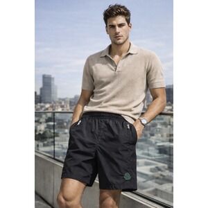 Moncler Logo Patch Swim Shorts Black Green Size Large XL